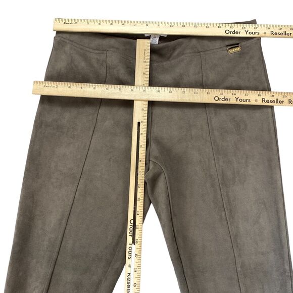 Calvin Klein Faux Suede Pants Womens Large Brown Elastic Waist Career Front Seam - Picture 3 of 13